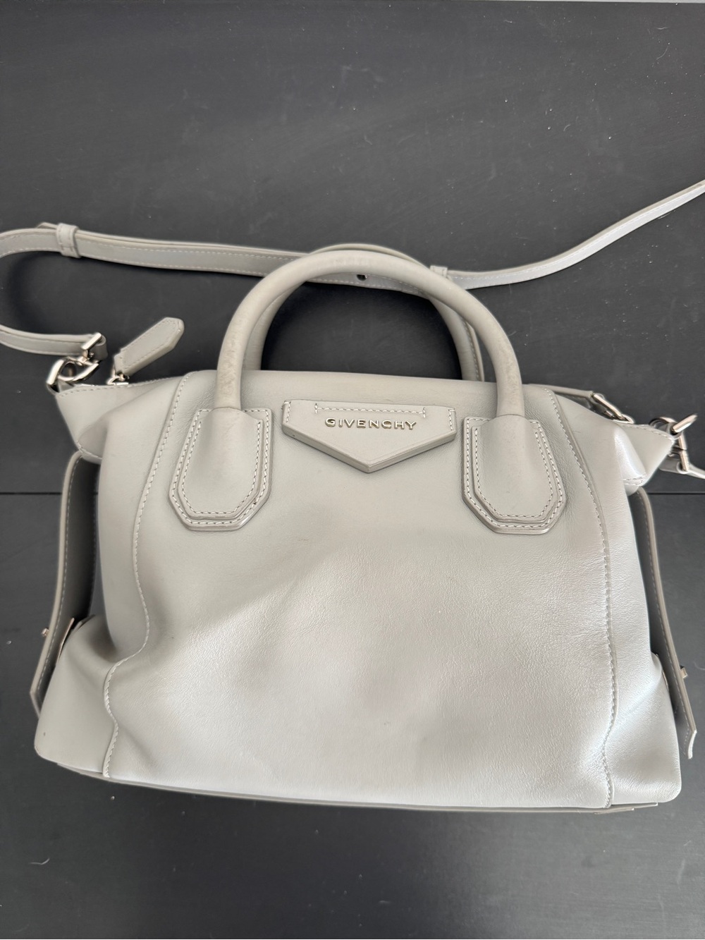 Givenchy Small Antigona Gray Leather Satchel Crossbody Bag